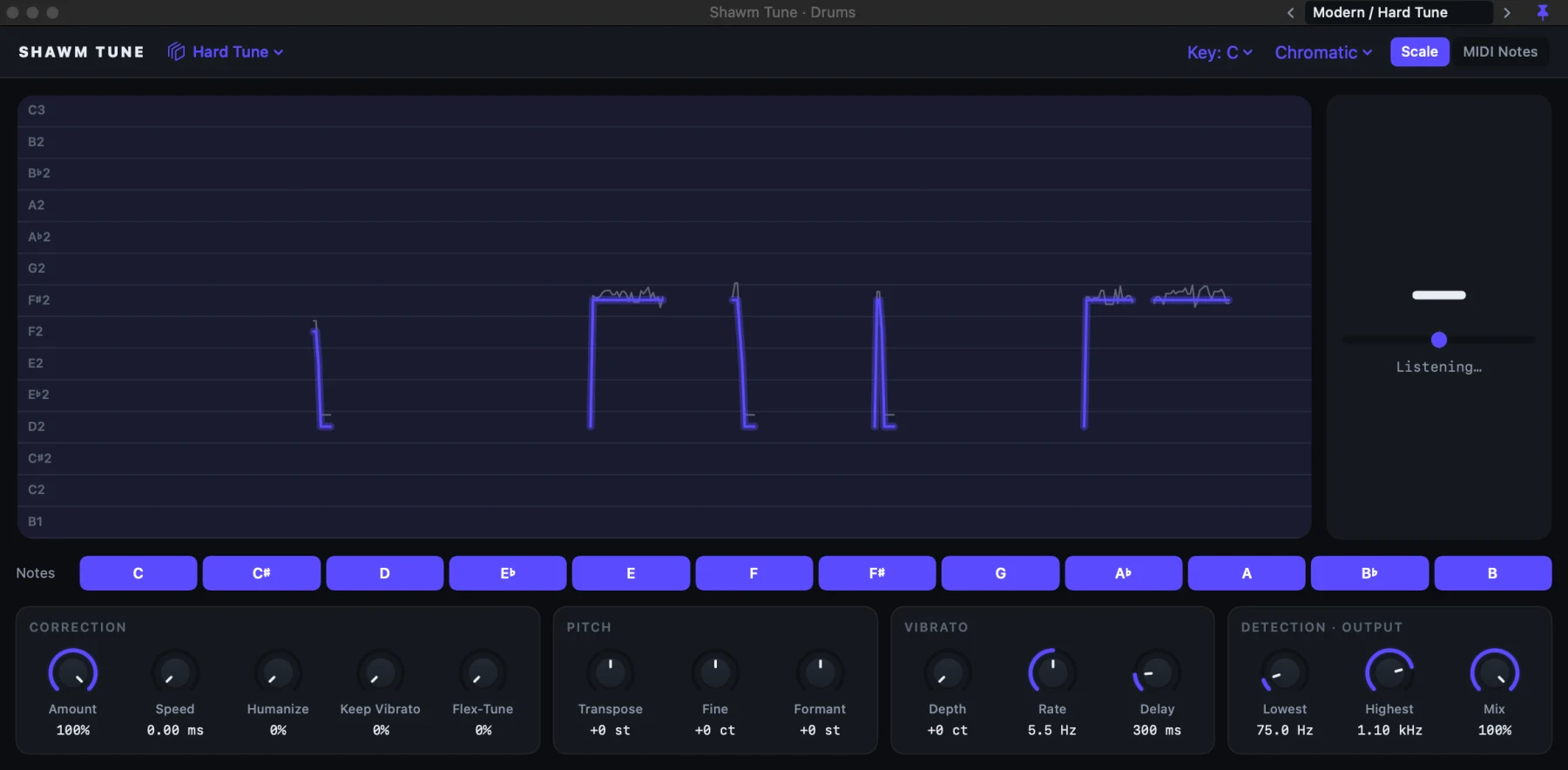 Shawm Tune's pitch graph and scale keys