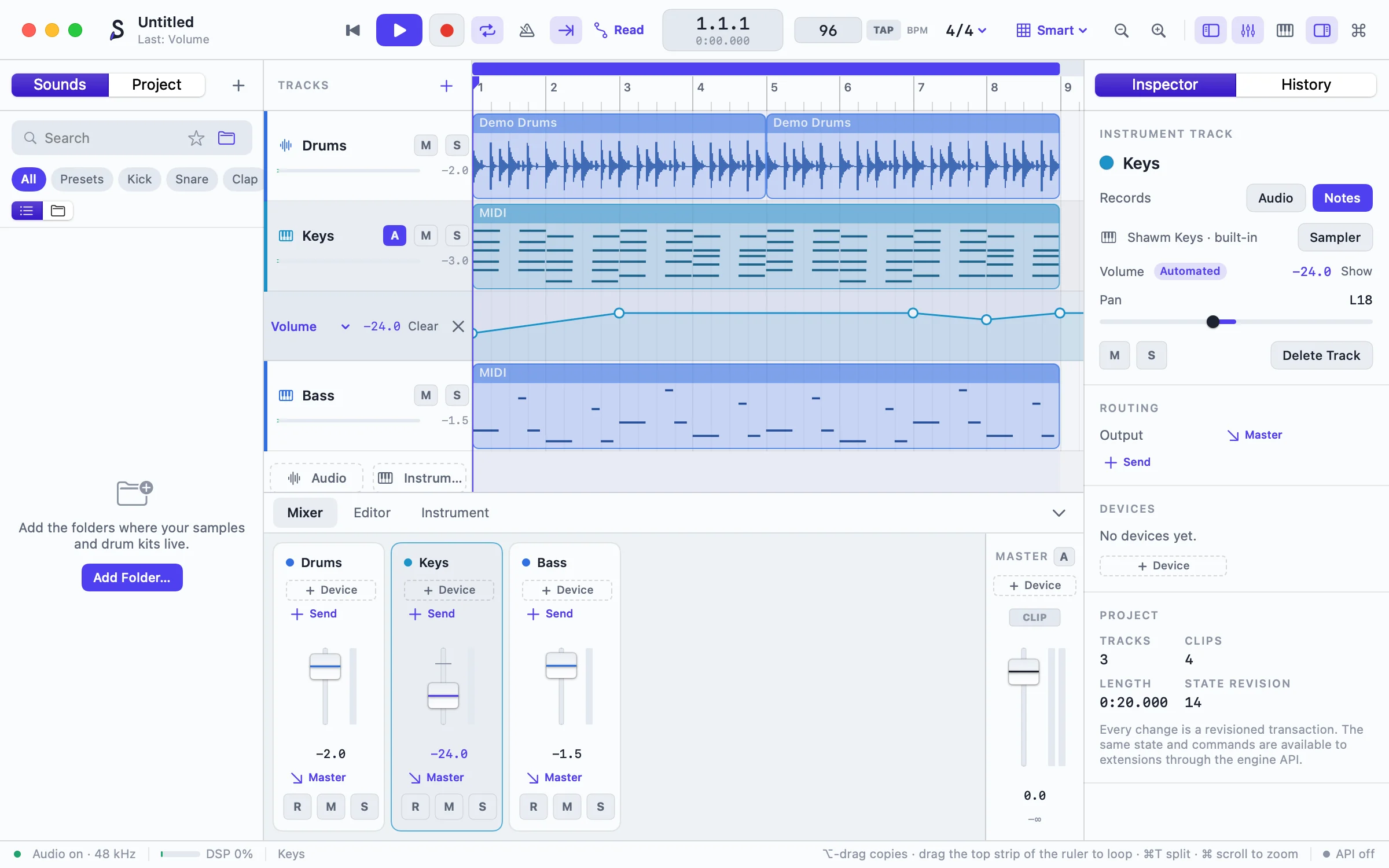 The Shawm studio in the Daylight theme